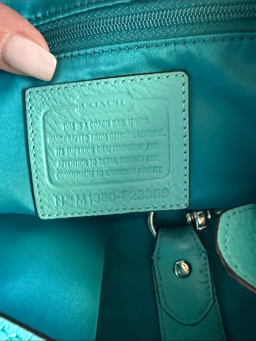 Coach Turquoise leather Hobo Bag with Tassel and Matching Coach Wallets Set